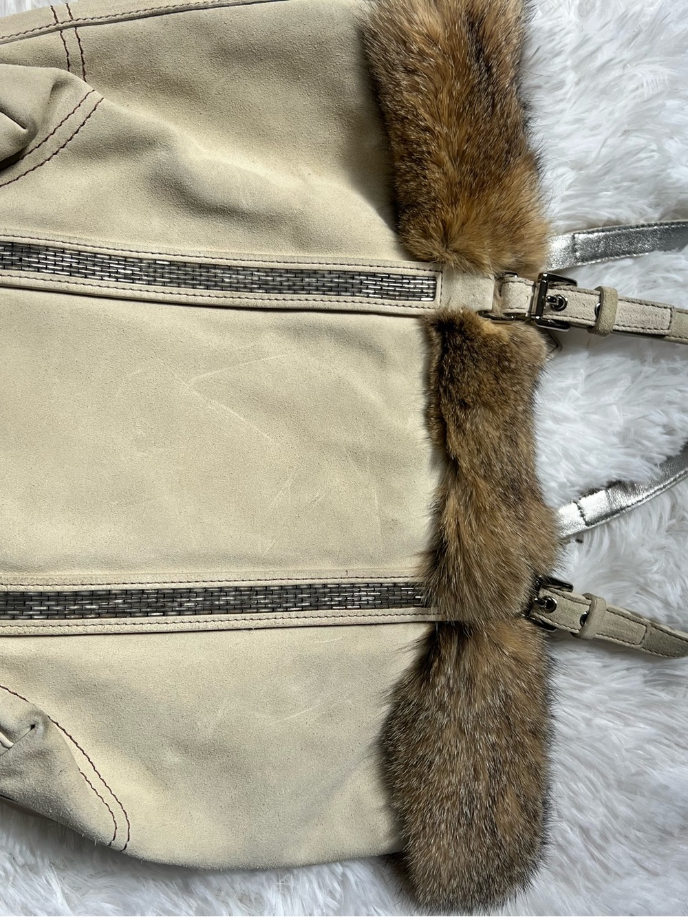NWT Coach Limited Edition Suede Fox Fur Beaded Tote Bag Purse - Picture 6 of 10